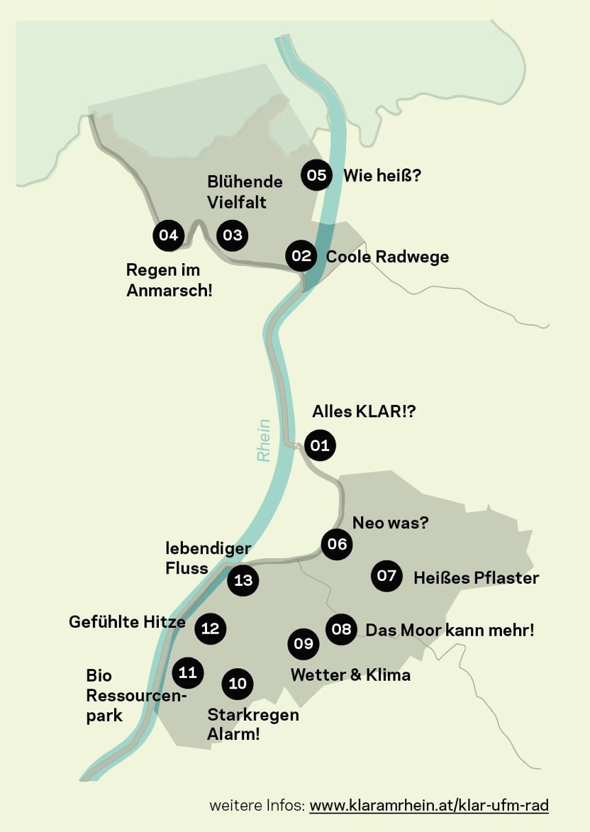 Eine Karte der KLAR! am Rhein Radtour